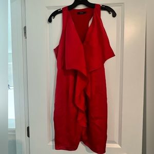 EUC Theme Satin Red Racerback Dress with Ruffled Front, Size M
